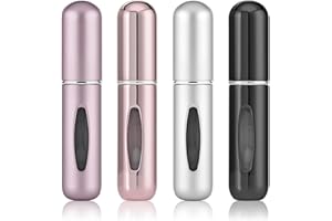 OBSGUMU 4 Stück 5ml Mini Parfümzerstäuber Portable Nachfüllbar Zerstäuber Leere Sprühflaschen mit Fenster für Reise Handtasche, Aluminium, Subsilber/Helles Rosa/Subrosa/Helles Schwarz