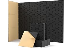 Soundsbay Sound Proofing Panels Self-Adhesive, 12 Pack Acoustic Wall Panels, High Density Honeycomb Acoustic Panels for Door, Ceiling, Recording Studios, Home Office 30 x 30 x 0.9cm Black