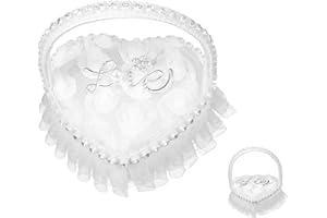 KALSEY Coussin Porte-Alliances en Forme De Cœur, Coussin pour Alliances De Mariage, Porte-Bijoux De Style Romantique, De Mariage, De Bague Fleur, pour Bagues Ou Dragées De (A)