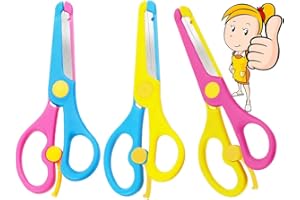 NOCHME - Juego de 3 tijeras de seguridad para niños en edad preescolar, para niños pequeños, artes y manualidades, de plástico de seguridad, tijeras de papel hechas a mano