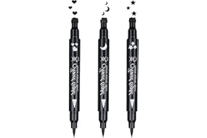 Yuccer 3 Piezas Eyeliner Delineador de Ojos Waterproof Negro Lapiz de Ojos Liquido Larga Duracion Eye Liner Sello Maquillaje Mujer Regalo para Cumpleaño (Estrella + Luna + Corazón)