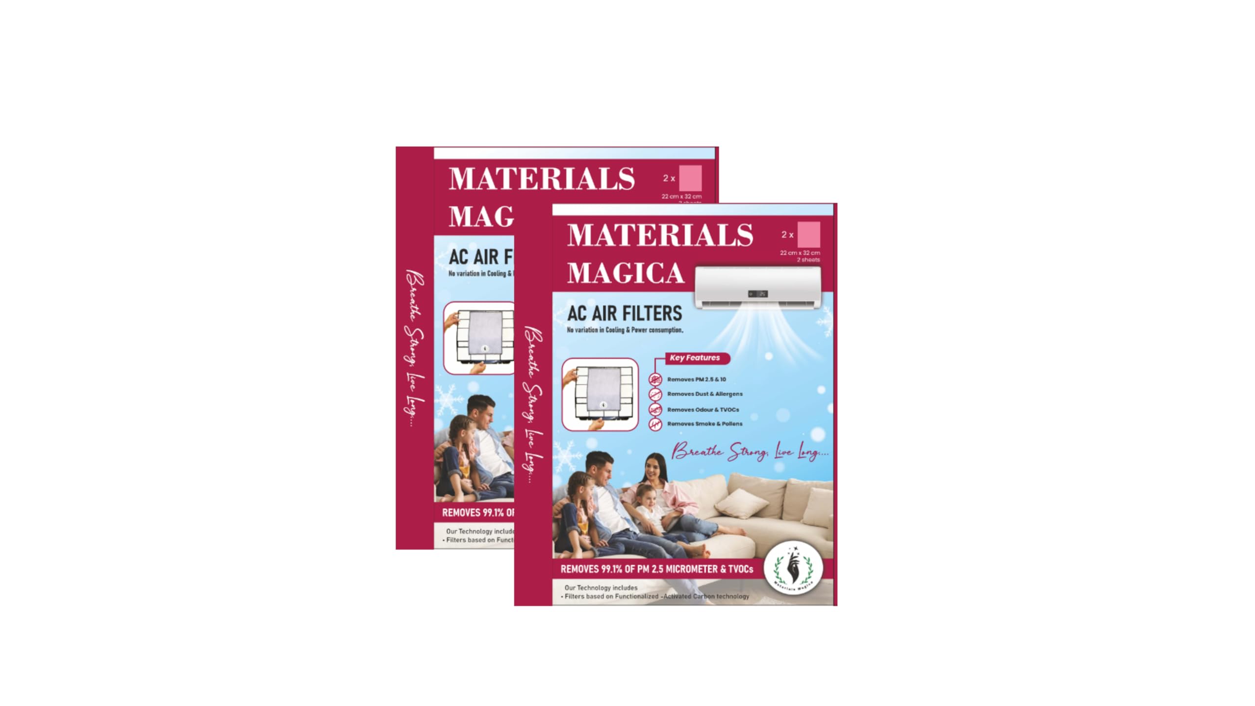 Materials Magica AC Air filters| Removes TVOCs, PM 2.5 &10, Dust, Allergens, Pollens, Odour|22 * 32 cm| combo of 2 Packs