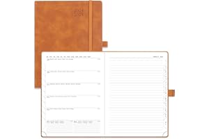 ‎POPRUN POPRUN Kalender 2025 Buchkalender A5 Notizbuch (Aug.2024-Dez.2025), ca. A5 (22 x 16,5 cm), Terminplaner, Wochenplaner 2025 Softcover mit PU-Leder, Zertifiziertem Papier - Braun