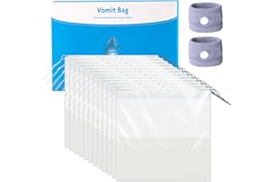 Scettar 12 Pezzi Sacchetti Vomito da Viaggio e 2 Pezzi Braccialetti Antinausea, 1000 ml Vomit Bag Convertire Il Vomito in Gel, Buste per vomito Zero Odori per Bambini e Adulti Usa e Getta