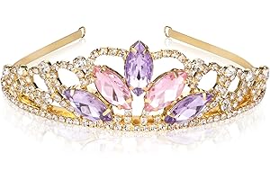 AROWRO Hübsche Krone Mädchen Damen Tiara Rosa Lila Strass Tiara Prinzessin Krone Gold Krone für Fee Braut Hochzeit Kopfschmuck Geburtstag Halloween Weihnachten Tangled Kostüm