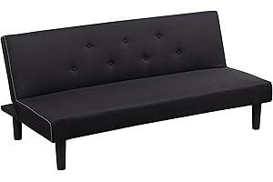 Baroni Home Divano Letto in Tessuto 3 Posti Trasformabile in Letto Imbottito, Divano Reclinabile con Gambe in Plastica da Salotto, Camera degli Ospiti, Apertura 93 cm, 167x70x77 cm, Nero