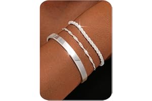 Adramata 3Pcs 925 Sterling Silver Bracelets for Women Girls Adjustable Stackable Bracelets Set Layered Chain Bracelet Silver Bangles for Womens Ladies with Gift Box