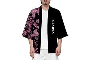 CIZEUR Hombre Hippie Camisa Kimono Japonés Estampado Holgado Manga 3/4