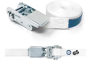 Correa de Amarre Plemont con trinquete [6m] para el apilamiento Seguro de secadoras y lavadoras I Correa de Amarre con una Fuerza de tracción de 800 Dan Blanco