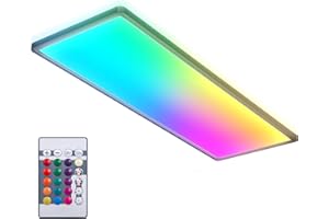 B.K.Licht - Panneau LED à lumière indirecte, télécommande, lumière colorée RGB+W, dalle led, panneau led plafond, plafonnier led, lustre salon et cuisine et chambre, 58x20x3 cm, noir