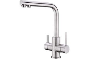 CREA 3 Way Kitchen Tap, 360° Swivel Three Way Tap, 3 in 1 Kitchen Sink Tap, Triflow Kitchen Tap with 2 Handles, Stainless Steel
