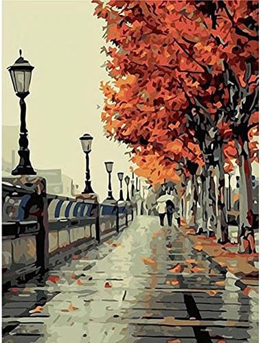 Painting By Numbers, VMAE Diy Oil Painting Paint By Number Kits, Drawing On Canvas By Hand Coloring Arts Crafts For Home Living Room Office Christmas Decoration Gifts Without Frame - Street Lamp