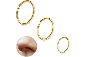 ESHIONER G23 tytanowy kolczyk do nosa, obręcz do nosa, zestaw cienkich, małych kolczyków do przegrody nosowej, hipoalergiczny, 18 g, 20 g, 6 mm, 8 mm, 10 mm, czarny, złoty, srebrny, 3 szt