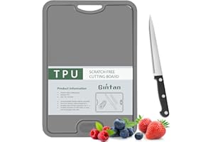Gintan Flexibles TPU Schneidebrett, BPA-frei, mit Messer- und Saftrille, kratzfeste flexible Schneidebretter für die Küche, spülmaschinenfest, griffiger Griff, rutschfest (Dunkel Grau)