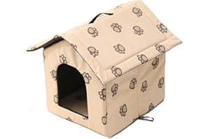 LUNNTE Casetta per Gatti per Esterni, Casetta per Gatti, Impermeabile, Cuccia Gatto Esterno Inverno con Tenda Timovibile (Beige, M)