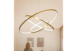 Qiaomao Lustre LED Salon Moderne Suspension Luminaire Doré 115W, Plafonnier Dimmable avec Télécommande, 3 Anneaux Réglable Lustre Suspendu, Decorative Lampe Pour Chambre, Cuisine, Bureau 40+60+80cm