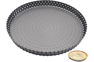 通用 Moule à tarte avec base amovible - Moule à quiche rond en acier au carbone - Anti-adhésif - Moule à quiche - Plaque de cuisson perforée - Diamètre : 28 cm