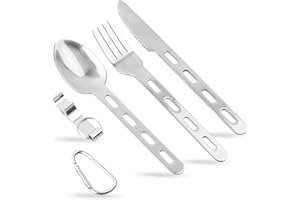 Anseom Zestaw sztućców kempingowych, sztućce zewnętrzne 5 zestawów sztućców noże widelce łyżki nóż i otwieracz do butelek odpowiednie na piknik, kemping, pracę