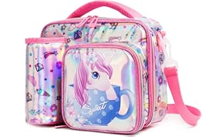 Wenlia Torba na lunch dla dzieci, jednorożec, izolowana torba na zakupy, pojemnik na lunch dla dzieci, dinozaur plecak szkolny, nosidełko na przekąski, kwadratowe pudełko na lunch, prezenty dla malucha przedszkola