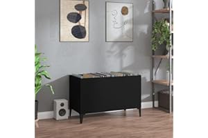 prissent Mobile Porta Dischi 74,5x38x48 cm in Legno Multistrato Scaffale Legno Porta Dischi Vinile Mobiletto Multiuso Mobile Salotto Mobiletto TV Mobile Porta CD Scaffale Porta CD Nero