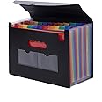 24 Pockets Expanding File Folder/Accordian File Organizer with Expandable Cover/Portable A4 Letter Size File Box,High Capacity Plastic Colored Paper Document Receipt Organizer Filing Folder Organizer