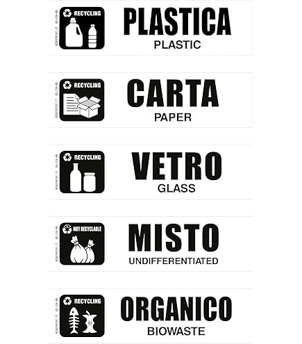 Adesivi Raccolta Differenziata GamesMonkey - 6 Pezzi Trasparenti Per Secchi Della Spazzatura
