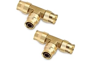 LUMANIOUS 3/8" OD DOT Tee Union Push to Connect Fittings, 3/8" DOT Brass Air Brake Line Fittings Tee Union Air Fittings Tube Adapter for Car Truck Trailers Air Brake System and Industrial Use, 2PCS