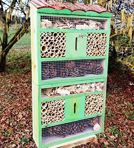 insektenhotel, mit Holzrinde-Naturdach, FDV-HOST-OS moosgrün grün natur nistkästen Schmetterlinge Bienen Marienkäfer als Ergänzung zum Meisen nistkästen Meisenkasten oder zum Vogelhaus Vogelfutterhaus Futterstation für Vögel Insektenhäuschen – insektenhotels, insektenhotel für ökologische biologische natürliche Blattlausbekämpfung, Marienkäferhaus-Marienkäfer-Marienkäferkasten-Schmetterlingshaus-Schmetterlinge,Gartendeko - 4