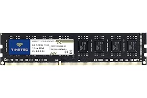 Timetec 8 Go DDR3 / DDR3L 1333MHz PC3-10600 Non ECC Unbuffered 1,5V / 1,35V CL9 2Rx8 Dual Rank 240 Pin UDIMM Desktop PC RAM Module de mémoire Mise à Niveau