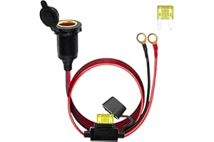 VACHELPER Presa accendisigari, 12 V/24 V, filo fisso, cavo di prolunga per accendisigari dell'auto, 14 AWG, impermeabile, grado marino, terminali ad anello, cavo di prolunga da 2,5 mm², 20 A, per auto, barca,