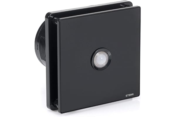 STERR Ventilateur de Salle de Bain Noir 100 mm avec PIR - Ventilateur de Salle de Bain - Façade en Verre - Look Moderne - BFS100P-B - 10W