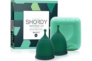 Shordy Reusable Menstrual Cups Set of 2 with Travel Box, Up to 12 Hours of Comfort-Fit Protection, Feminine Hygiene Protection, Odorless, Hygienic and Safe, Eco-Logical (Large (Pack of 2))