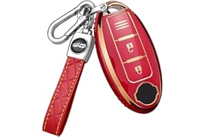 HIBEYO Smart Car Key Case Fits Nissan Protective Case Key Cover TPU for Nissan Qashqai Juke X-Trail Micra Murano Infiniti Remote Control Keyless Key Fob B (Red)