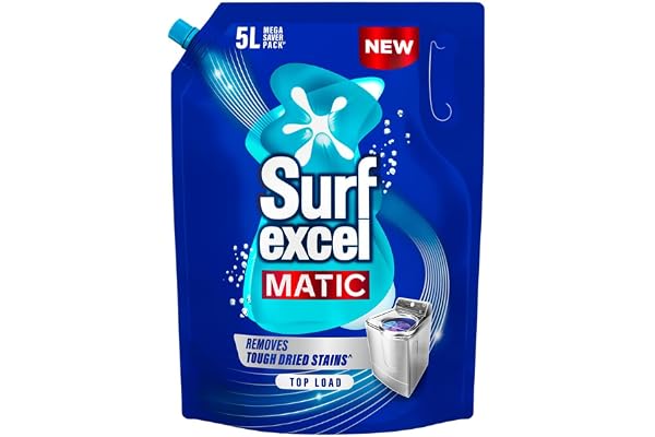 Surf Excel Matic Top Load Liquid Detergent 5Kg Refill Pouch, Specially designed to remove Tough Dried Stains, 1st time in Washing Machine