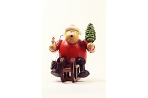 KWO Smoking Man Figurine, Father Christmas on Sledge, 18 cm, Wood Multicolour, One Size