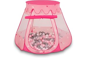 Selonis Tente 105X90cm/100 Balles Château avec Les Balles Plastiques Piscine À Balles pour Enfants, Rose: Perle-Gris-Transparent-Rose Poudré