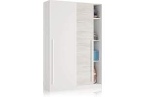 Habitdesign Armario 2 Puertas Correderas, 200x120x50 (AltoxAnchoxFondo - en cm), Color Blanco Artik y Blanco Velho, Modelo Elliot