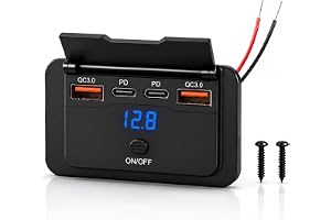 Billaddare 12 V 24 V USB C PD QC med spänningsdisplay | Lämplig för bil, husbil och båt. Den digitala displayen övervakar spä
