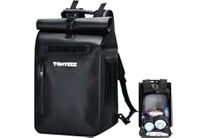 Tonyeee Wasserdicht Wickelrucksack, Lässige Wickeltasche, Rolltop Rucksack mit Flaschenwärmer, Wickelunterlage und Kinderwagenbefestigung - Schwarz