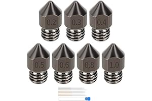 3Dman 7pcs MK8 Hardened Steel Nozzles 0.2mm 0.3mm 0.4mm 0.5mm 0.6mm 0.8mm 1.0mm + 7pcs Cleaning Needles for 3D Printers