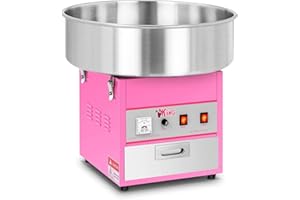 Royal Catering Máquina De Algodón De Azúcar RCZK-1200-W (1200 W, Ø 52 cm, 1 unidad por minuto, Control separado del termostato y la rotación, 52 x 52 x 50 cm) Rosa