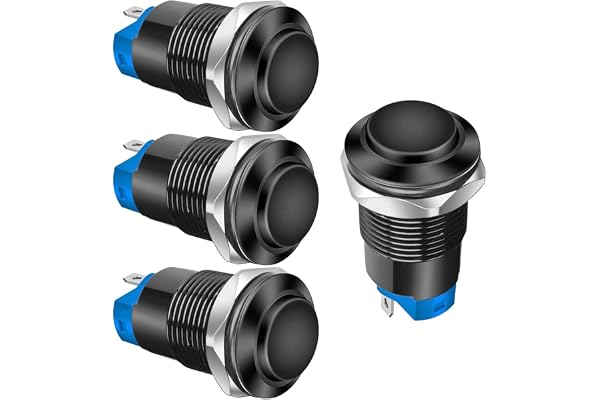 Gebildet 4st 12mm Låsande Tryckknappsbrytare Upphöjt huvudkabel Aluminiumlegering 1NO 12V 24V 36V 110V 250V Vattentät IP65 Utan LED (svart skal)