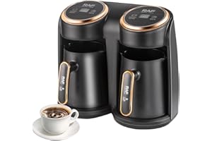 TECKZOON RAF Cafetera Turca 600W, Cafetera con Doble Sistema de Calefacción, Calienta Café & Leche al Mismo Tiempo, 2x300ml Gran Capacidad para 6 Tazas, con Protección contra Sobrecalentamiento