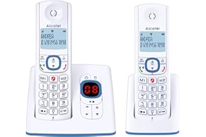 ALCATEL F530 Voice Duo - Téléphone Fixe Sans Fil DECT Avec Répondeur - Grand Écran Rétroéclairé - Mains Libres - Fonction Blocage Des Appels - 2 Touches De Mémoires Directes - 2 Combinés - Blanc/Bleu