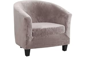 qiden 2-Pieces Tub Chair Cover, High Stretch Velvet Club Chair Slipcovers For Armchairs, Single Seater Sofa With Cushion Cover. Sofa Couch Cover For Living Room Office Reception Christmas-Light brown