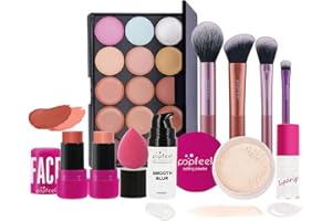 RoseFlower Kit Maquillaje Mujer, Estuche Maquillaje para Niñas y Mujeres con Paleta de Correctores de 15 Colores, Set de Brochas de Maquillaje, Lápiz Labial, Aceite Labial, Set de Maquillaje