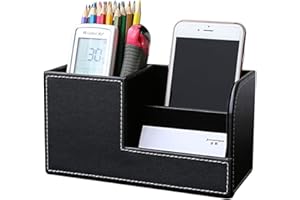 KINGFOM 3 scomparti Multifunzionale Portaoggetti da scrivania/Organizzatore di cancelleria/Portapenne da Scrivania/Organizer da scrivania/Portaoggetti da ufficio in Pelle PU (Nero)
