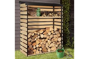 IDMarket - Abri de stockage en bois pour bûches toit incliné et étagère