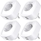 Usmart WLAN Smart Socket with USB, 16 A Alexa Socket, Pack of 4, Measures Power Consumption, WiFi Smart Plug with Remote Cont