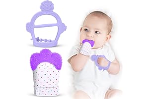 Vicloon Rękawiczki dla niemowląt z gryzakiem, miękki gryzak dla niemowląt, bez BPA, łagodzące ból dziąseł, rękawiczki gryzak dla 0-6 miesięcy Baby Purple